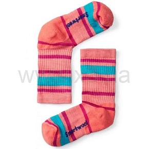 SMARTWOOL Kids' Hike Light Striped Crew, Bright Coral