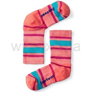 SMARTWOOL Kids' Hike Light Striped Crew, Bright Coral